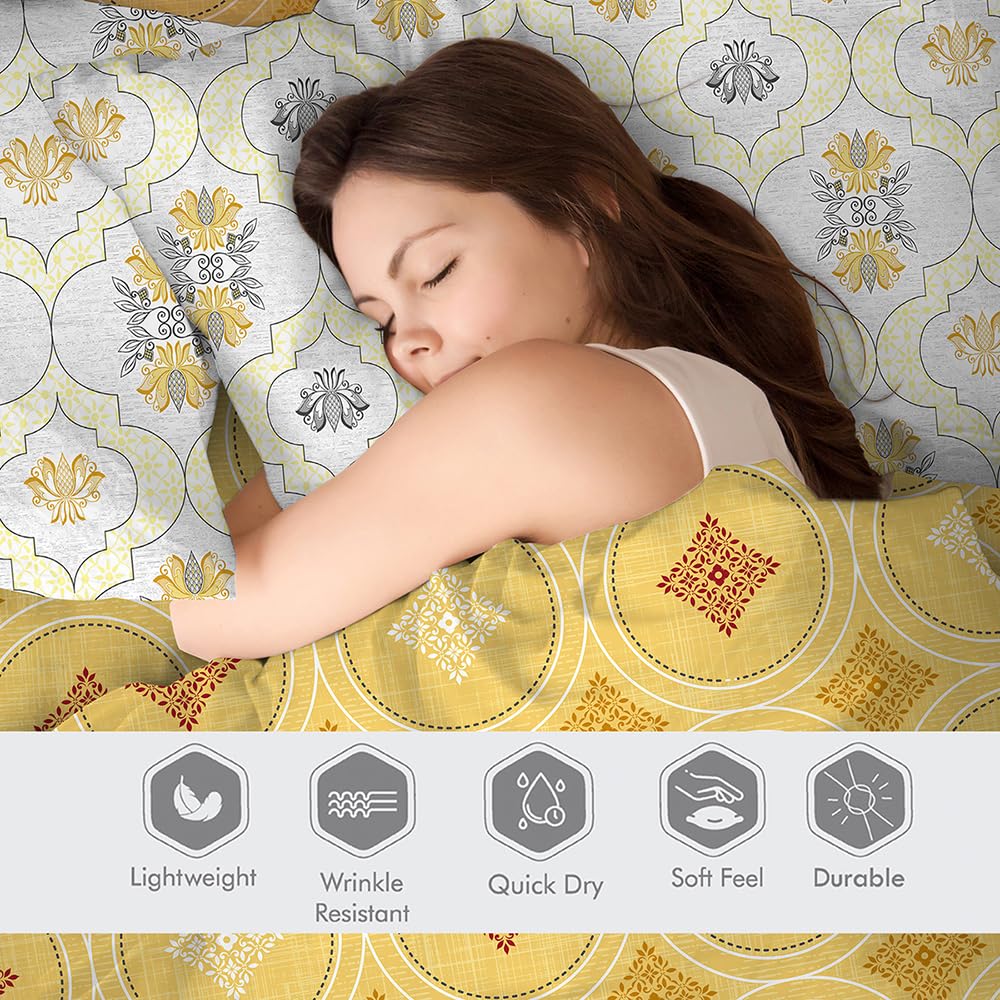 Single Bedsheet With One Pillow Covers Size - 59 X 87 Inches, Yellow | Light Weight & Durable Bedsheet Set - Wrinkle Resistant Beautifully Designed Collection