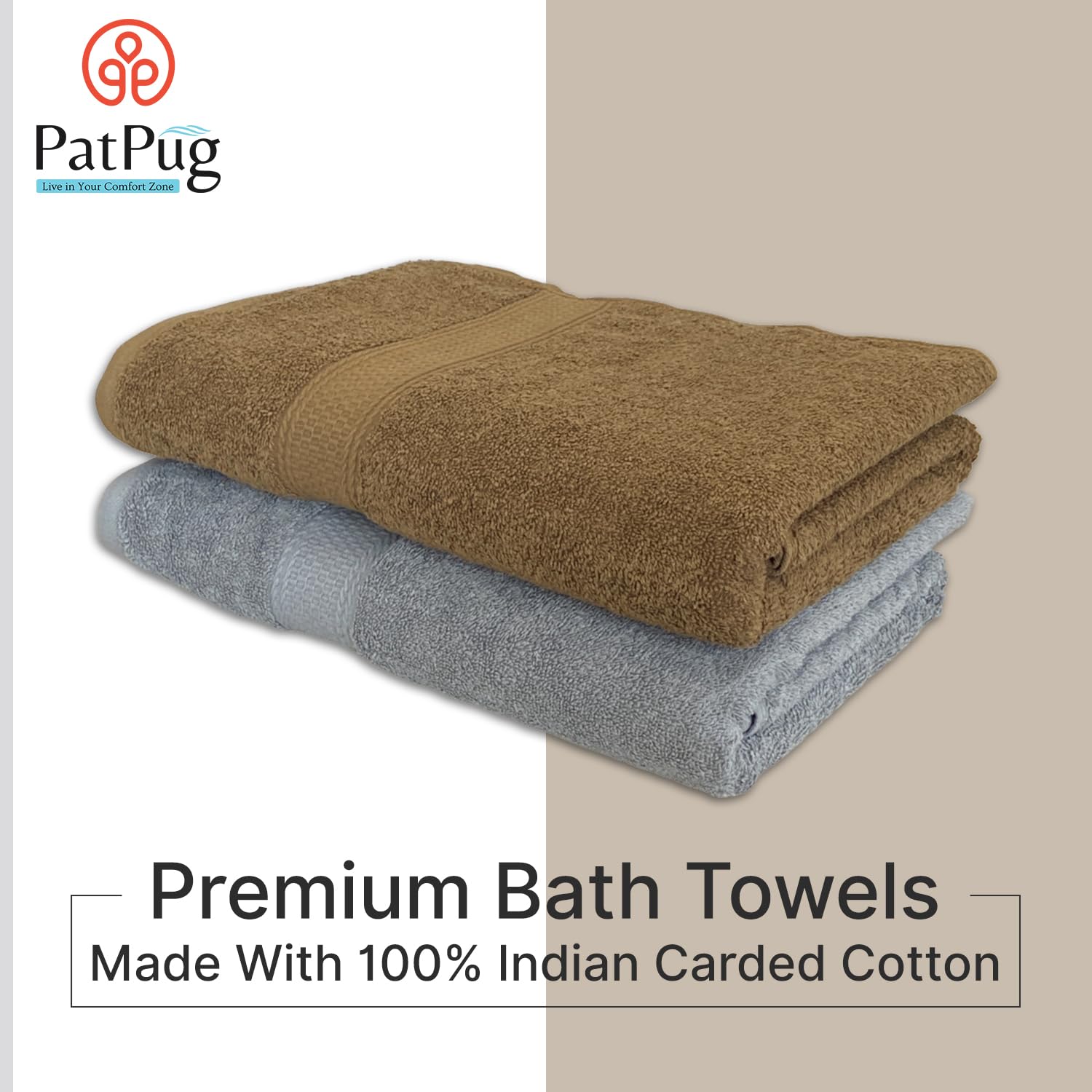 Patpug 100% Indian Ultra Soft Cotton 500 Gsm Highly Absorbent, Fade Resistant, Quick Drying Large Bath Towel (Silver Grey & Sepia Brown)