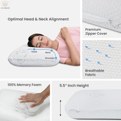 Memory Foam Pillow, Extra Thick Orthopedic Pillows, White Color - 5.5 Inches | For Side Sleeping With Removable Washable Jacquard Cover, Neck Pain, Shoulder Pain, Spondylitis - Pack Of 1
