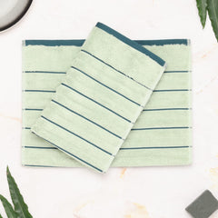 Spaces 100% Cotton Hand Towel 400 Gsm Ribbed Texture High Absorbency High Loft - Sea Green & Teal (Pack Of 2)