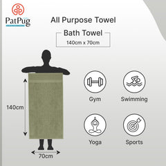 PatPug 100% Indian Ultra Soft Cotton Towel 380 Gsm | Highly Absorbent, Fade Resistant Large Bath Towel (Olive Green)
