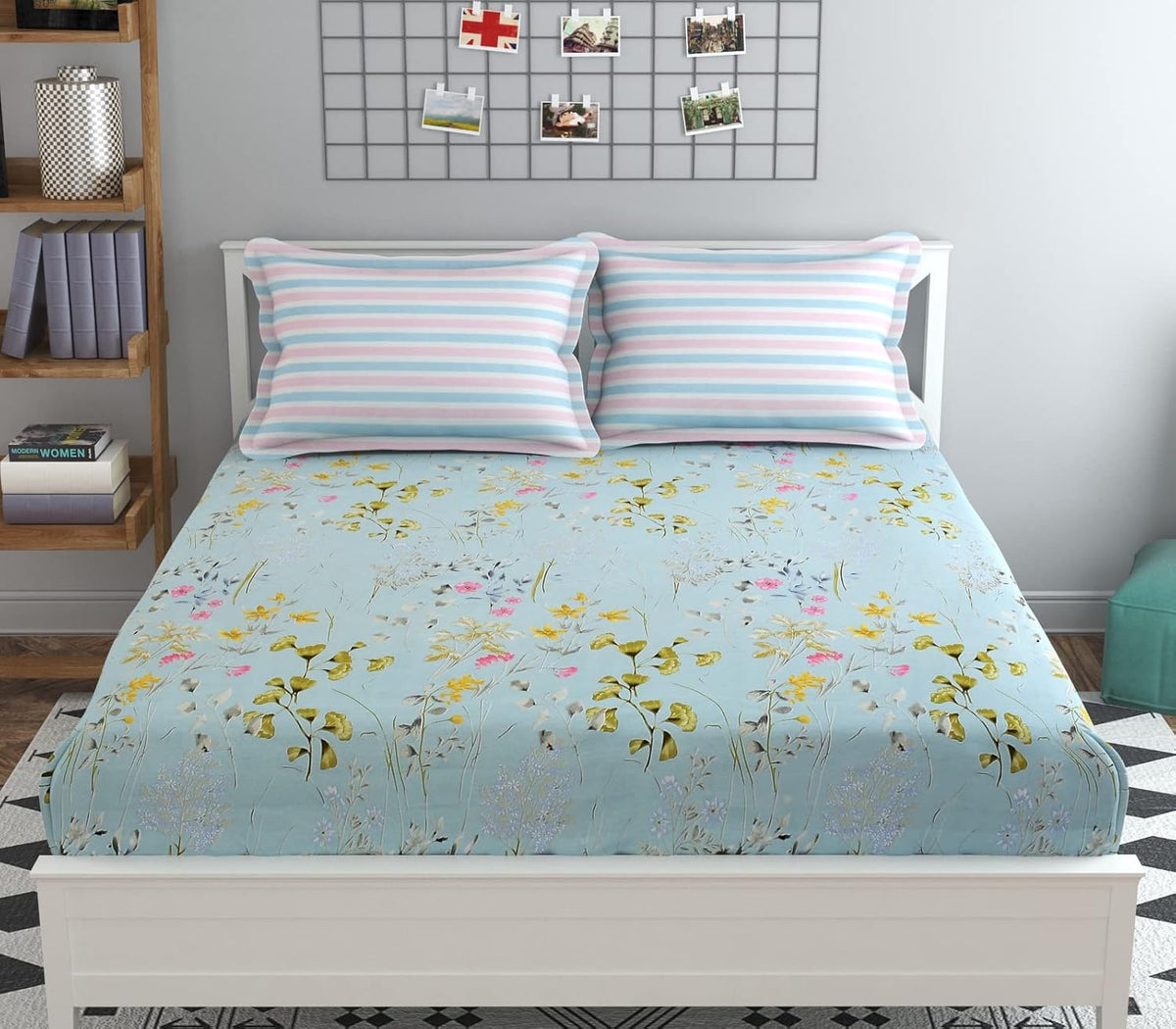 Double Bedsheet For King Size Bed With 2 Pillow Covers - 108 X 108 Inches, Light Teal | Premium Comfort Bedsheets For Home, Hotels & Guest House