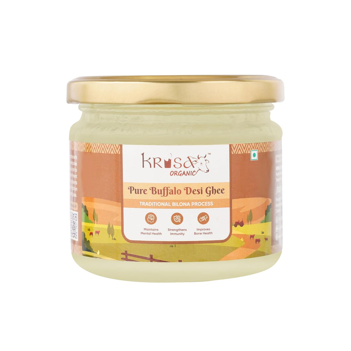 Organic Pure Buffalo Desi Ghee By Krisa Organic | Rich In Nutrients & Vitamins A, D Healthy Pure Desi Ghee Good For Frying, Baking | (250ml) 8.4 Ounce | Jar Pack