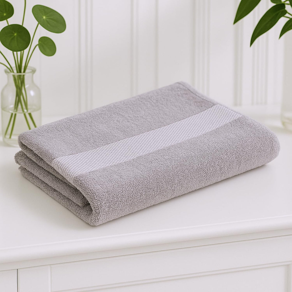 Earthy Fables Basic Bath Towel Pure Carded Cotton, Soft, Absorbent, Quick Dry & Skin-Friendly Towel, 400 Gsm (Cloudy Grey)