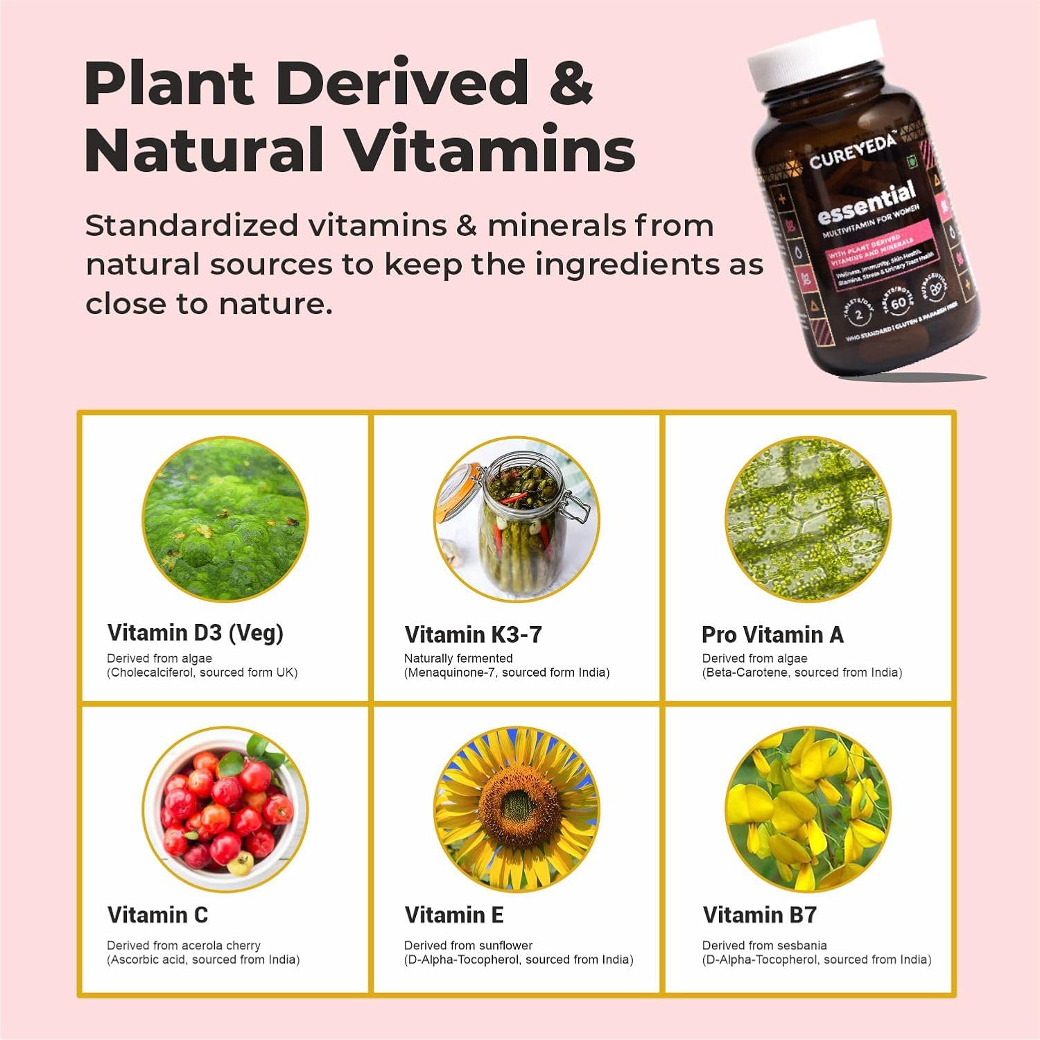 Cureveda Essential Multivitamin For Women , D3, Zinc, Vitamin C, Iron, Biotin | 60 Tablets , 100gm 0.2lbs