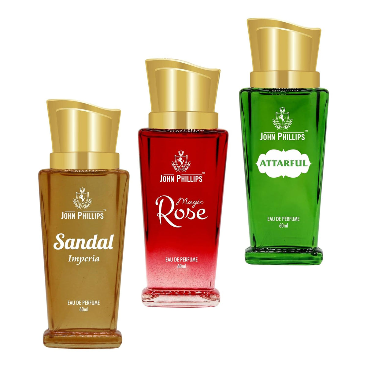 John Phillips Sandal Imperial + Magic Rose + Attarful Eau De Parfum 60ml 2 Fl.oz. Each Pack Of 3 | For Unisex