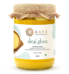Organic A2 Desi Cow Ghee By Raya | Good Source Of Protein Fiber & Vitamin A Healthy Desi Ghee Perfect For Parathe | (500ml) 16.9 Ounce | Jar Pack