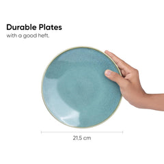 Quarter Plates Set Of 6, Green Blue Reactive Luxury Series | Premium Stoneware Snacks Plates Set Of 6 | Dessert Plates - Snack Plates | Small Plates With Glossy Finish - Microwave Safe