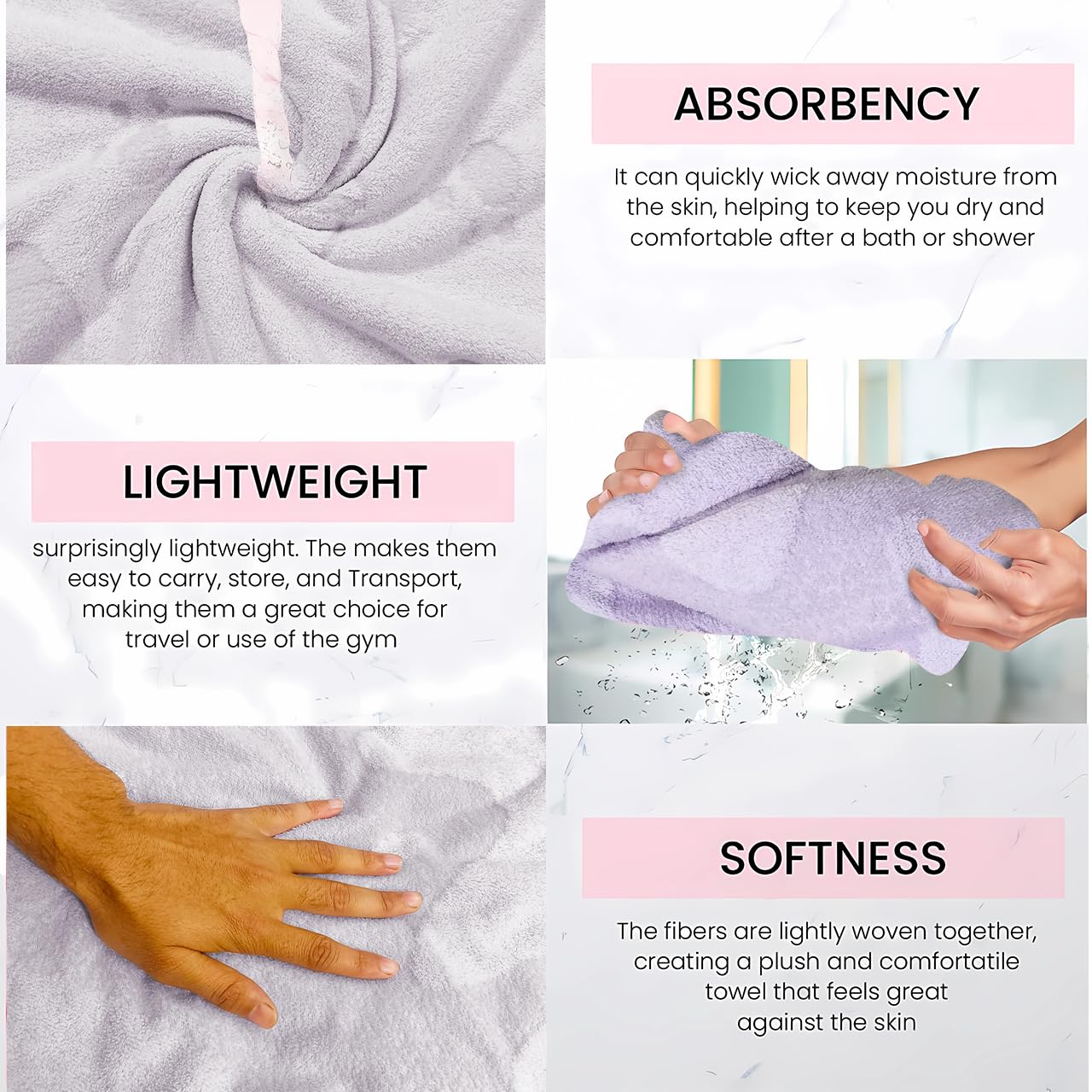 Enrich Homes Bath Towels 550 Gsm | For Women Large Size Absorbent Microfiber Bath Towel 2x Softer Than Cotton Towels (Light Lavender)