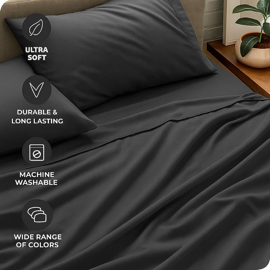 Flat Single Bedsheet With 2 Pillow Covers - 60 X 90 Inches, ?Dark Grey | Comfortable & Durable Sheet | Perfect For All-Year-Round Comfort