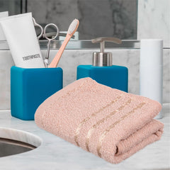 Kuber Industries Cotton Lining Design Face Towel 450 Gsm (Peache & Brown) -3 Piece