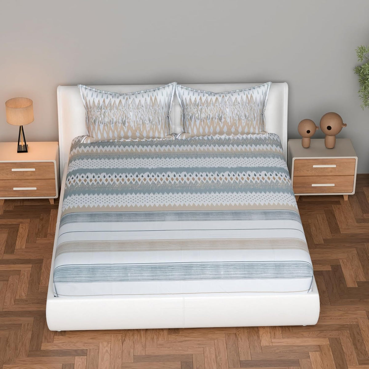Printed Double Bedsheet With 2 Pillow Covers - 96 X 89 Inches, Grey & Cream | Ideal For Daily Use, Bedroom Decor & Gifting | Resistant All-Season Bedsheet