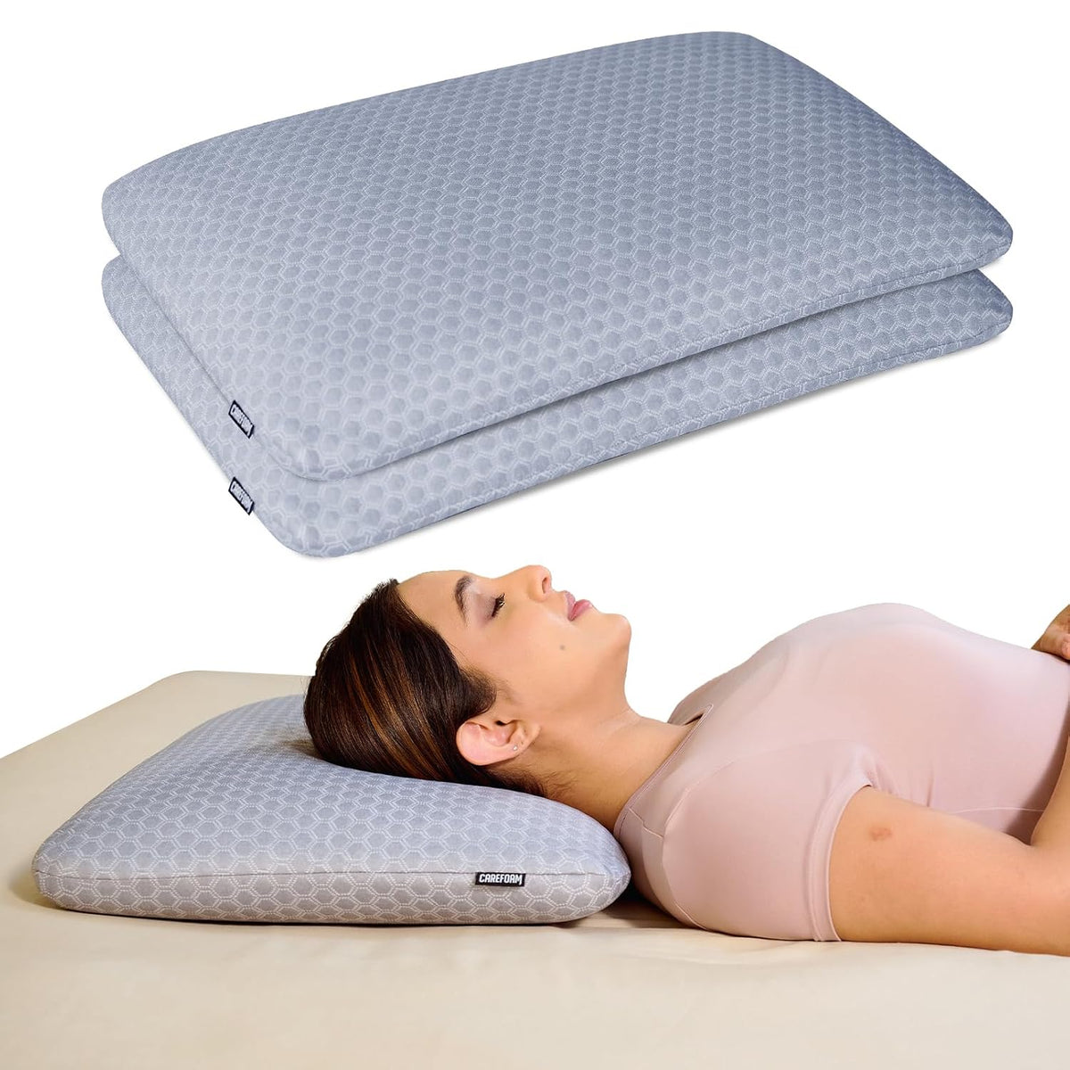 Orthopedic Memory Foam Pillow For Comfortable Sleep, Grey - 24 X 16 X 4 Inch | For Neck & Shoulder Pain Relief With Removable Zipper Grey Jacquard Cover | Back, Stomach Sleepers - Pack Of 2