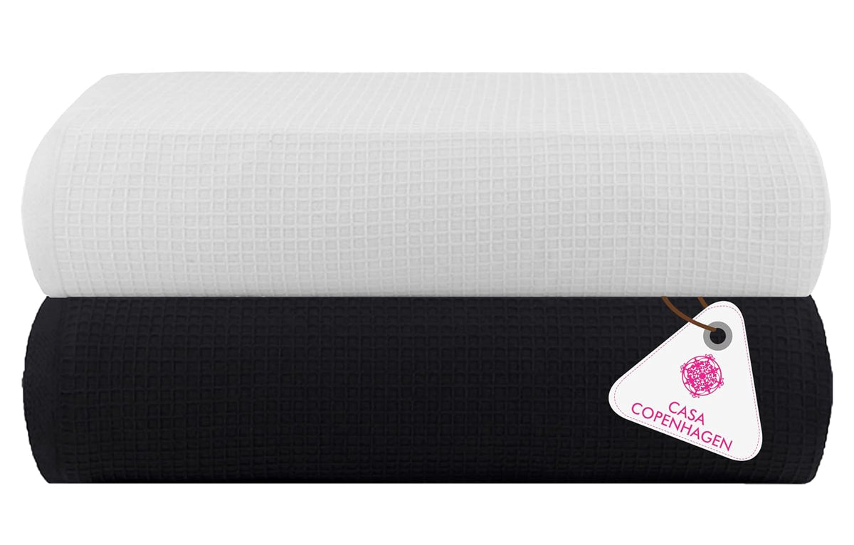 Casa Copenhagen Designed In Denmark Waffle Super Soft 2 Pieces 100% Cotton Large Bath Towel 525 Gsm - Black & White