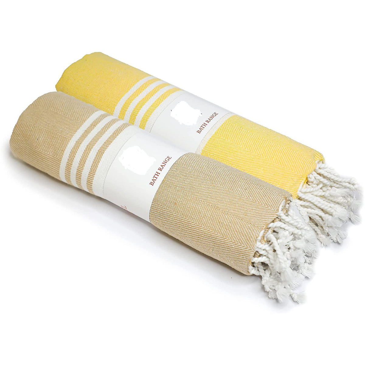 Rosslyn Bath/Beach Towel 700 Gsm | Ultra Soft, Absorbent & Quick Dry Bath Towel (Yellow & Beige) - 2 Pcs