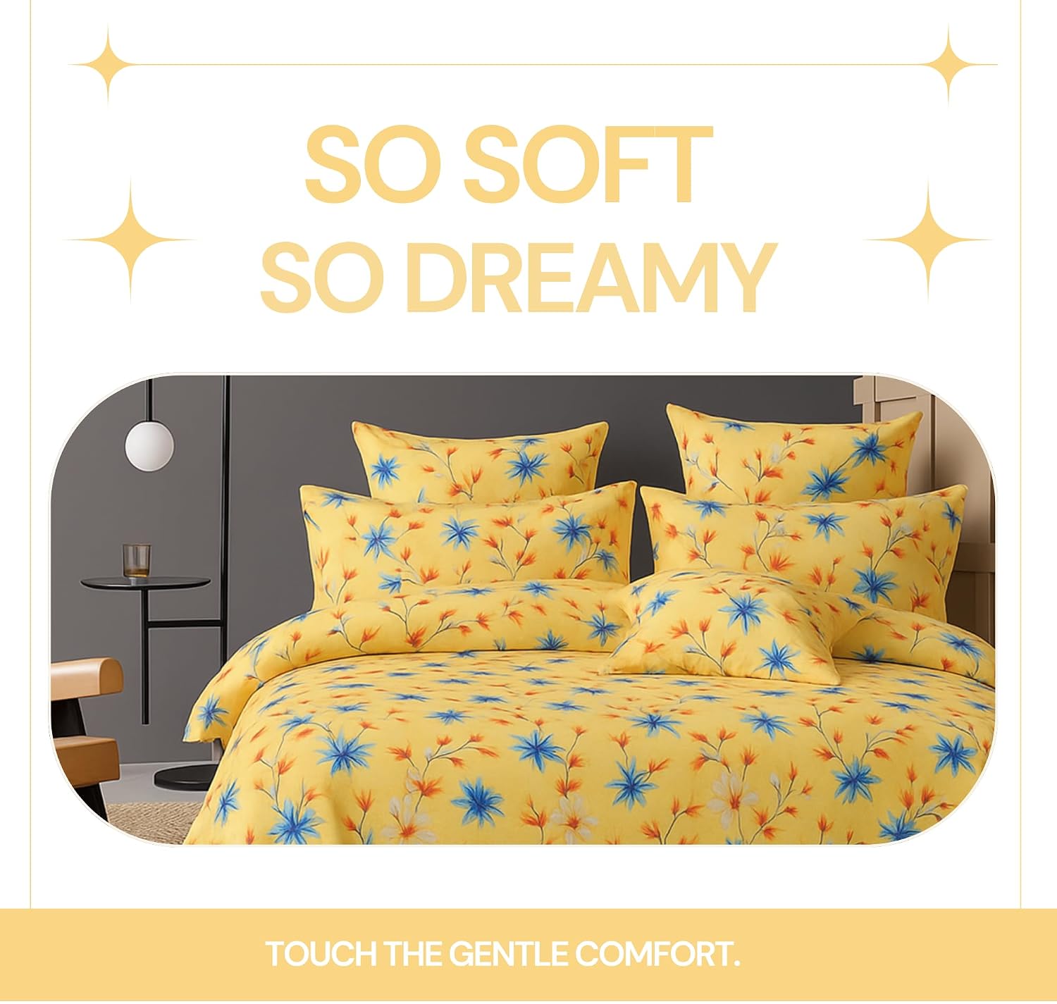 Cotton Double Bedsheets King Size With 2 Pillow Covers | Size 78 X 72+10 Inches, Beige & Blue-All Around Elastic Fitted Design Bedsheet
