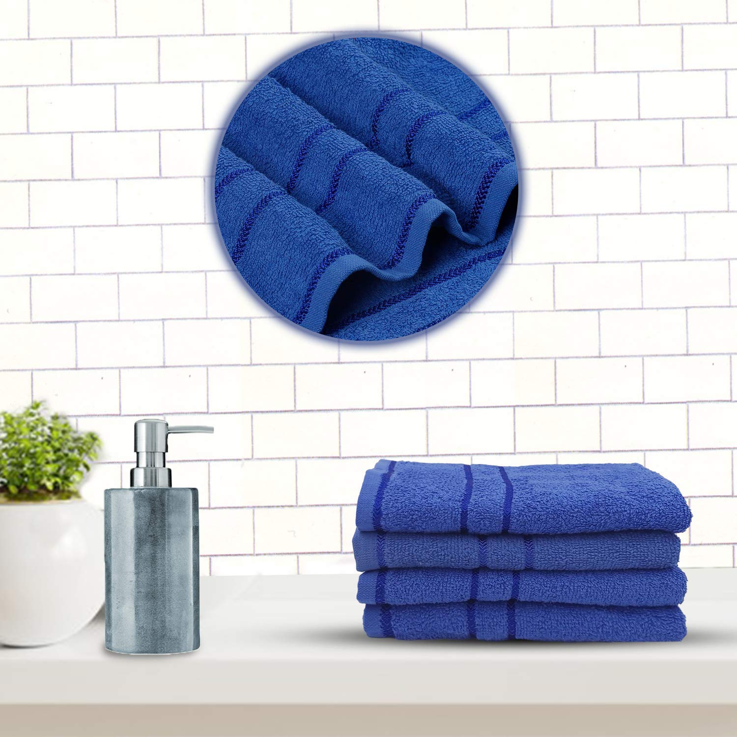 Sassoon Melrose 100% Cotton Hand Towel 800 Gsm | Highly Absorbent, Soft Material Perfect For Daily Use (Blue) -4 Piece