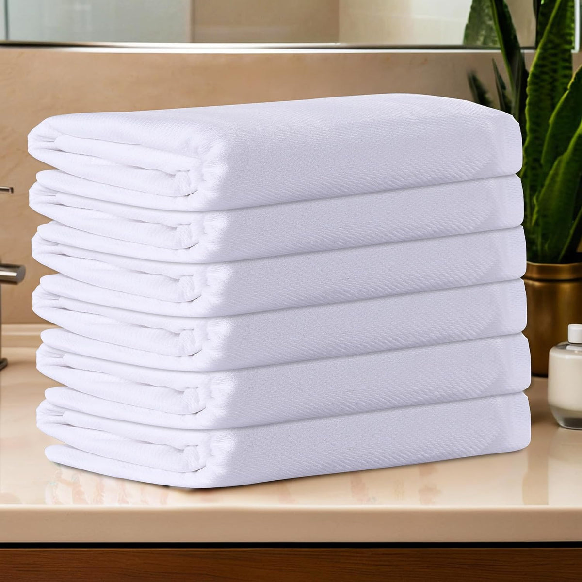 Kuber Industries Cotton Bath Towels 480 Gsm | Super Soft Swimming & Bathing Towel Travel Cotton Towel & Gamcha - White (Pack Of 6)