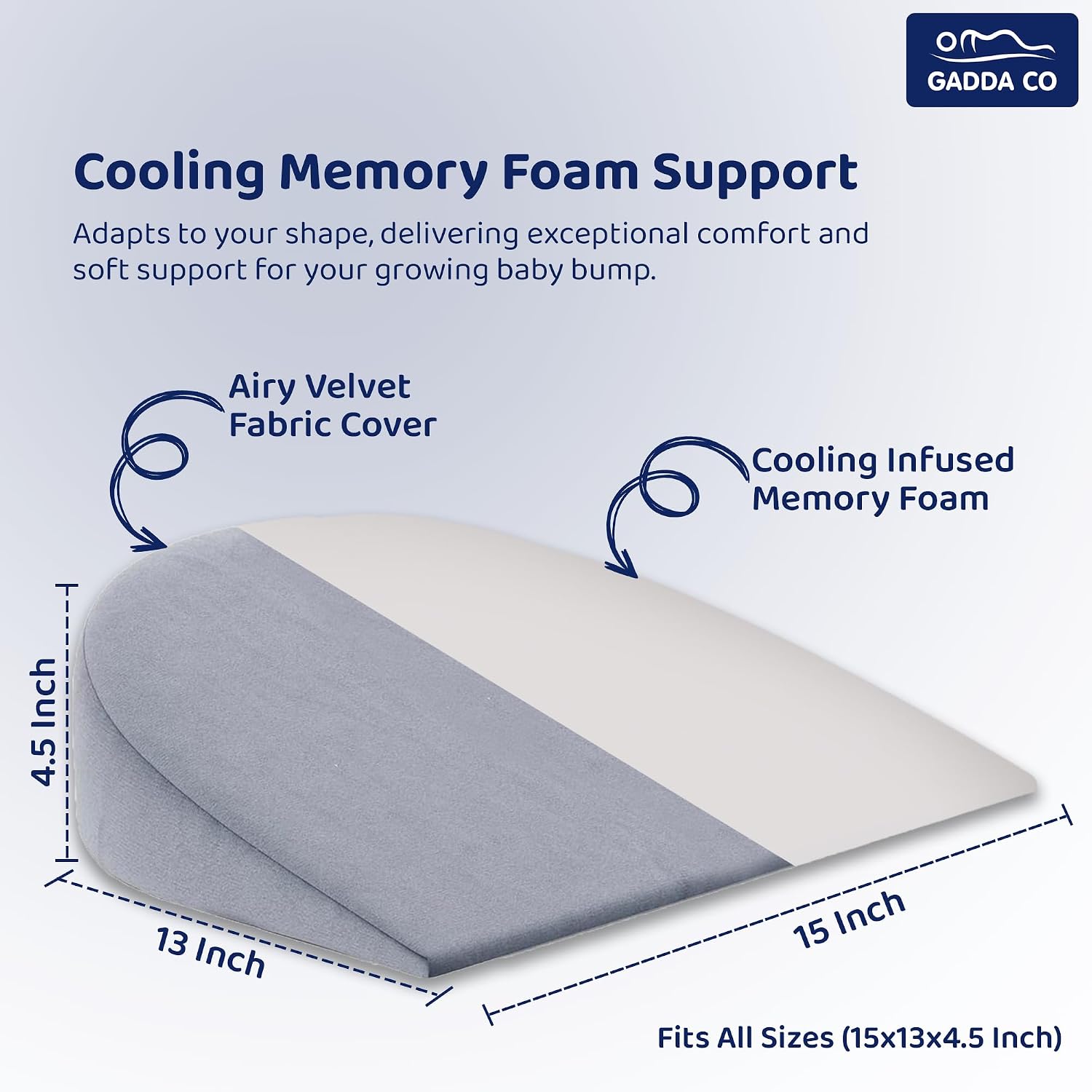 Memory Foam Pregnancy Pillow Wedge For Pregnant Women, Back Support, Grey | Maternity Belly & Back Support Cushion For Sleeping Comfort | Portable, Soft Baby Bump Support Pillow