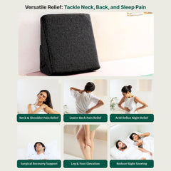 Orthopedic Memory Foam Pillow For Sleeping Adjustable Bed Wedge Pillow, Grey - 24 L X 22 W X 12 H Inches | For Back Support, Acid Reflux, Leg Support & Elevation, Washable Outer Cover