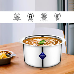 Multi Layered Material Polish Stainless Steel Cookware Handi 2200ml | For Grains, Soups, Canning, Desserts, Broth - Compatible With Gas & Induction