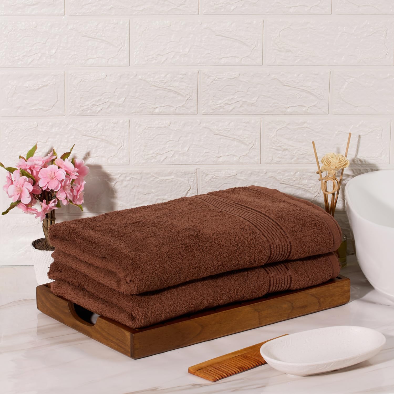 Kopa By Bianca 100% Cotton Soft Terry Towel Bath Towel L D`Ross 900 Gsm | Super Absorbent, Lightweight, Odour Free Bath Towel (Brown) - 2 Pcs