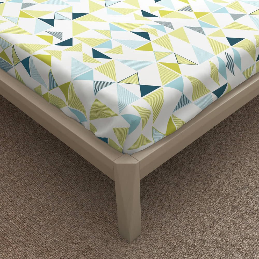 1 Double Bedsheet With 2 Matching Pillow Covers 72 X 48 Inches, White & Light Green | 200 Thread Count Durable & Long Lasting | All Around Elastic Fitted Sheet