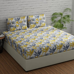 Bedsheets For King Size Bed With 2 Pillow Covers - 108 X 108 Inches | Flamingos Grey & Yellow | Perfect For Home Decor & Gifts | 144 Thread Count