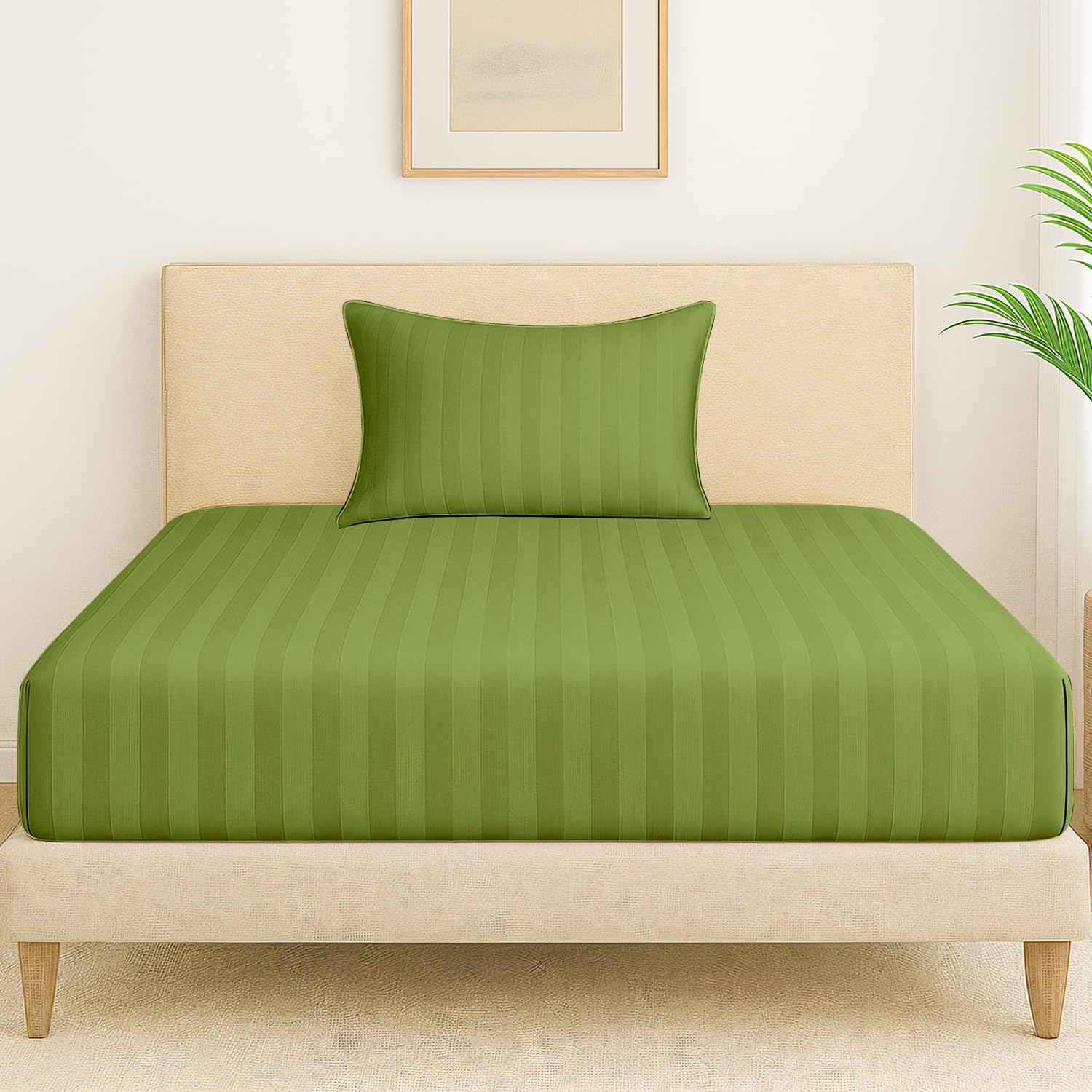 1 Single Bedsheet For King Size With 1 Pillow Covers | 36 X 78 Inches, Lime Green - 130 Thread Count Soft & Comfortable | Ideal For Bedroom, Guest Room, House