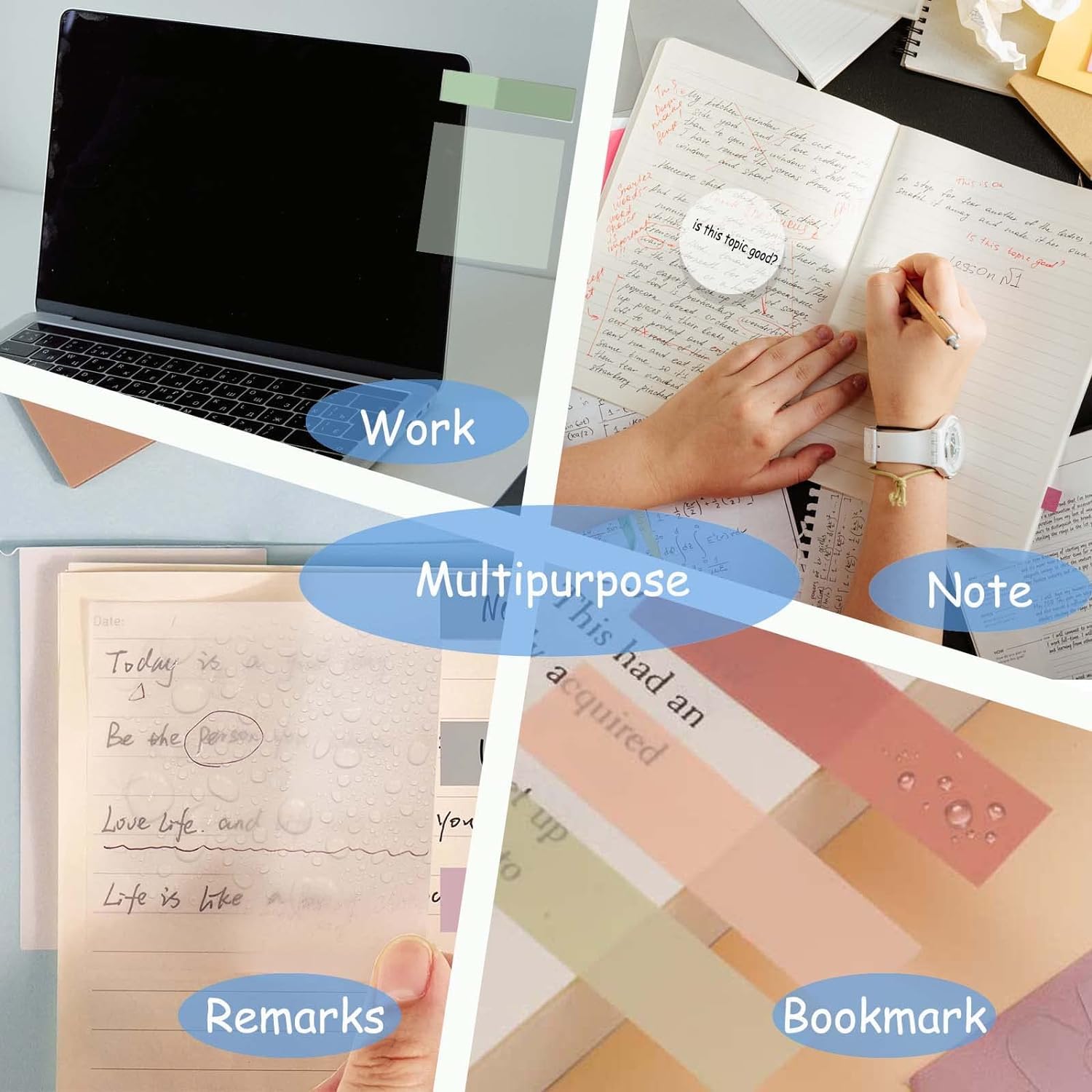 50 Sheets Transparent Sticky Notes Pad With Sticky Tabs | Book Tabs For Office School Message