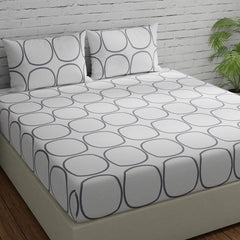 Cotton Double Bedsheet For Queen Size With 2 Pillow Covers - 88 X 96 Inches, White & Grey | Good For Guest Houses, & Daily Home Use
