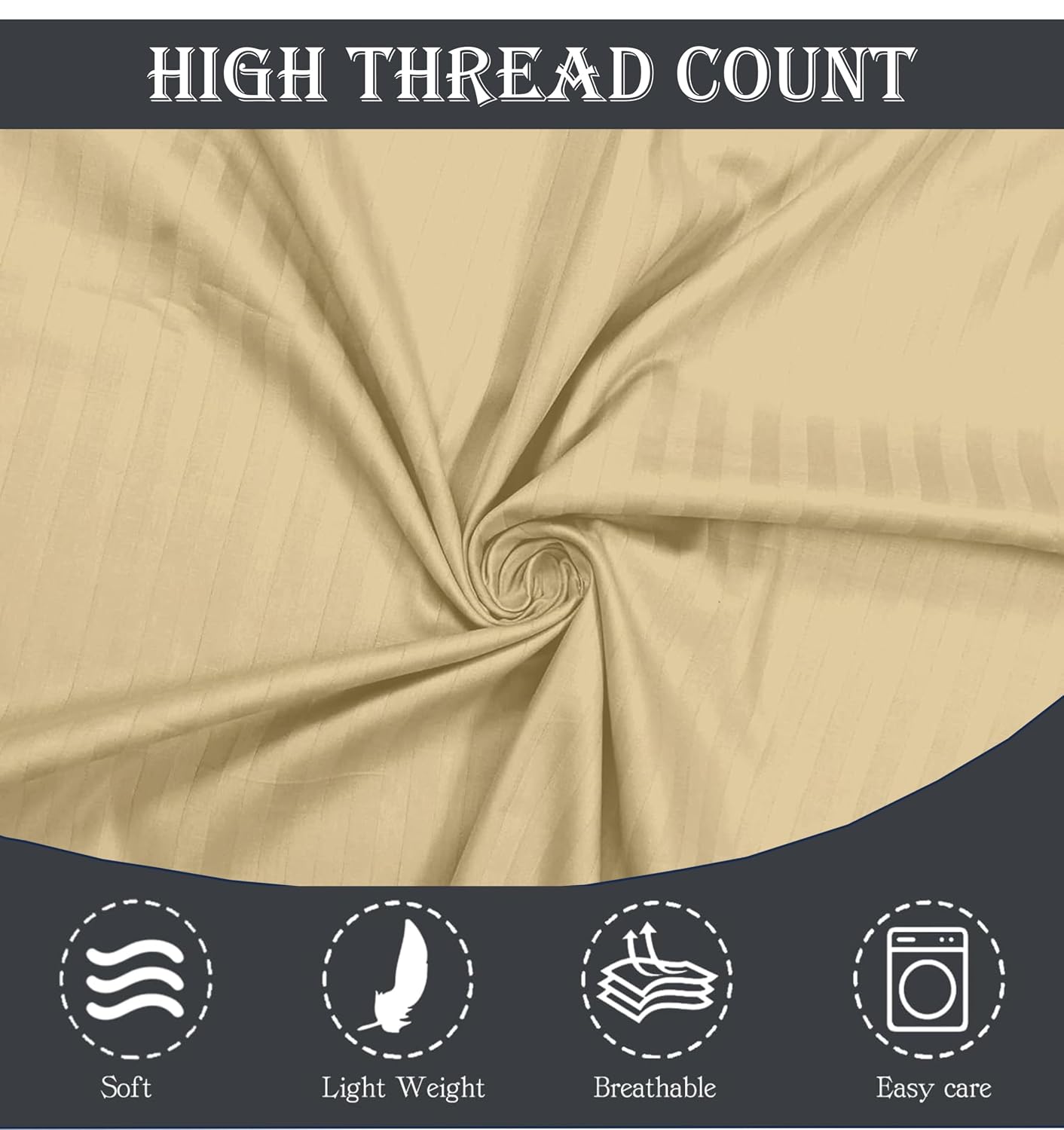 Striped Cream Bedsheet For King Size With 2 Pillow Cover (90 X 95 Inches) | Softer & Durable For All Season | Ideal For Daily Use Home Bedsheet