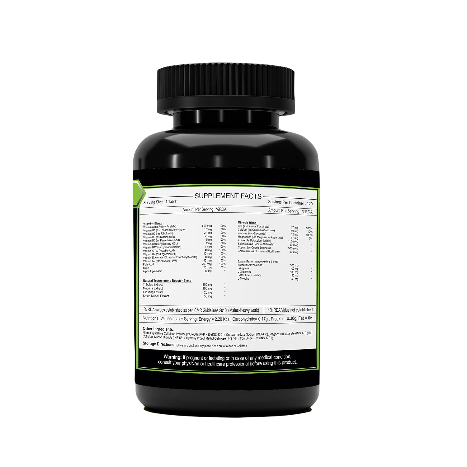 Alpspure Nutra Sports Multivitamin , Sports Performance Enhancer With Minerals, Amino Acids Andherbal Extracts | Essential Nutrients For Energy & Stamina | 120 Capsules , 200gm 0.4lbs
