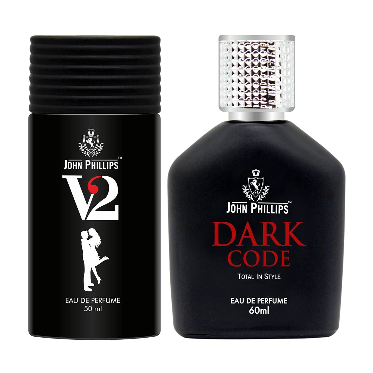 John Phillips V2 50ml 1.6 Fl.oz. & Dark Code 60ml  2 Fl.oz. Eau De Parfum For Men & Women | Pack Of 2