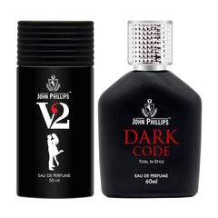 John Phillips V2 50ml 1.6 Fl.oz. & Dark Code 60ml  2 Fl.oz. Eau De Parfum For Men & Women | Pack Of 2