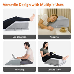 Leg Elevator Pillow, For Pain Relief, Grey, Size - 24 X 20 X 8 Inch | Relieves Leg, Hip & Knee Pain, Ideal For Post | Surgical Recovery - Relieves Discomfort Of Varicose Veins, Adjustable