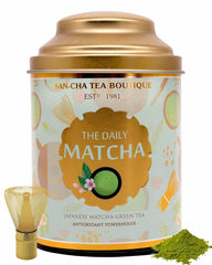 San-Cha The Daily Matcha Green Tea - 50gm, 1.7 Ounce | Authentic Japanese Matcha Tea Fine Powder - Environment Friendly & Made In Corn Fiber | Low Caffeine