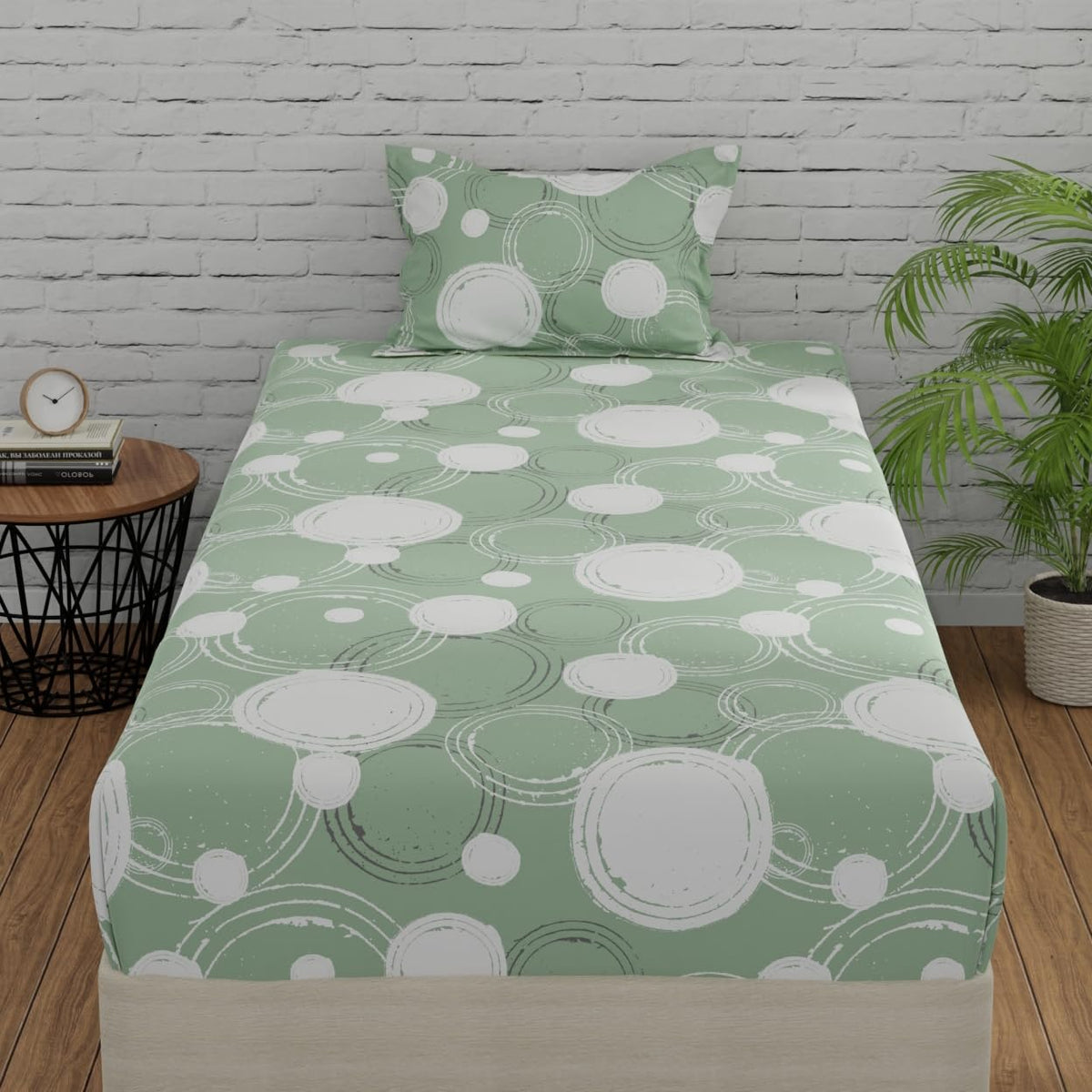 Beautiful Single Bedsheet With 1 Pillow Cover - 55 X 88 Inches, Green | Cotton Bedsheet Is Naturally Comfortable