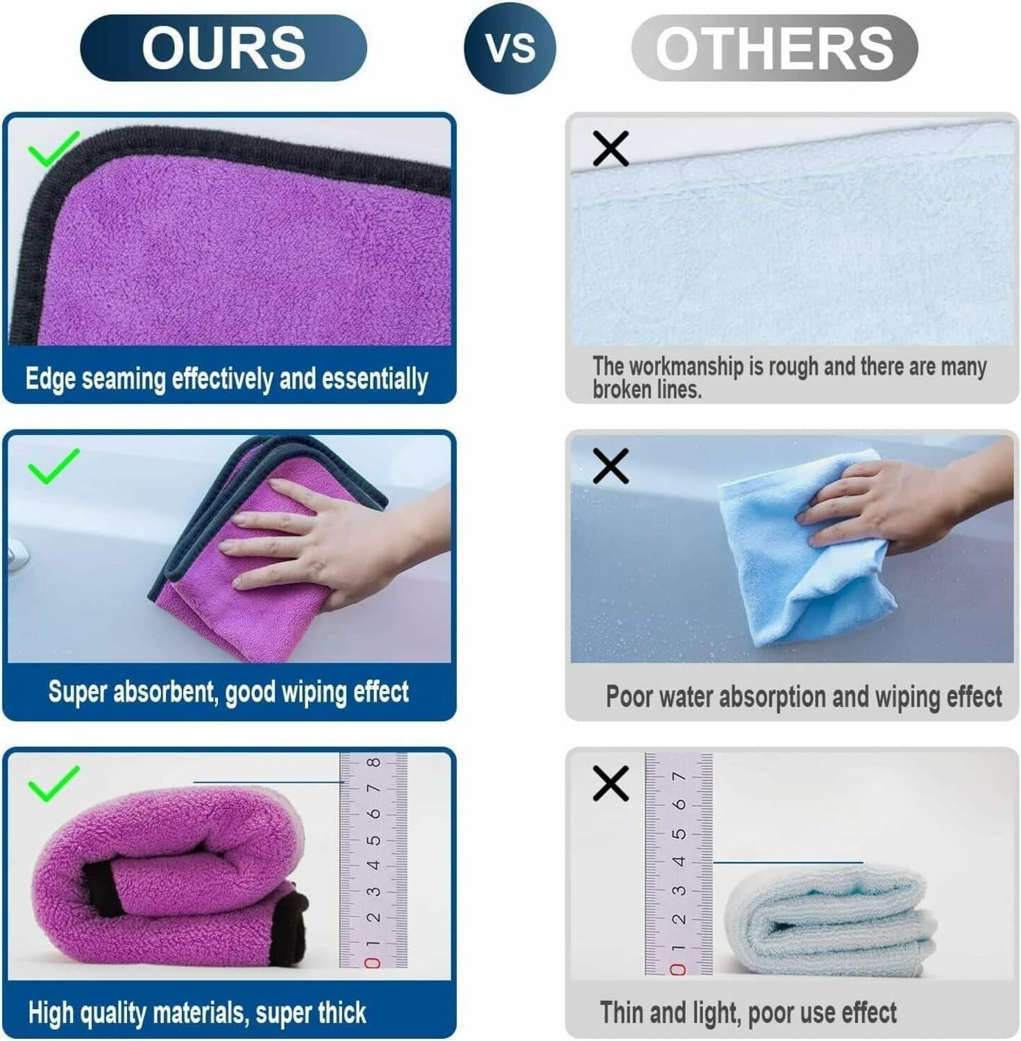 Outlay Home Thick Lint & Streak-Free Multipurpose Cloths Automotive Microfibre Towels For Car, Bike Cleaning Polishing Washing & Detailing - 6 Pieces