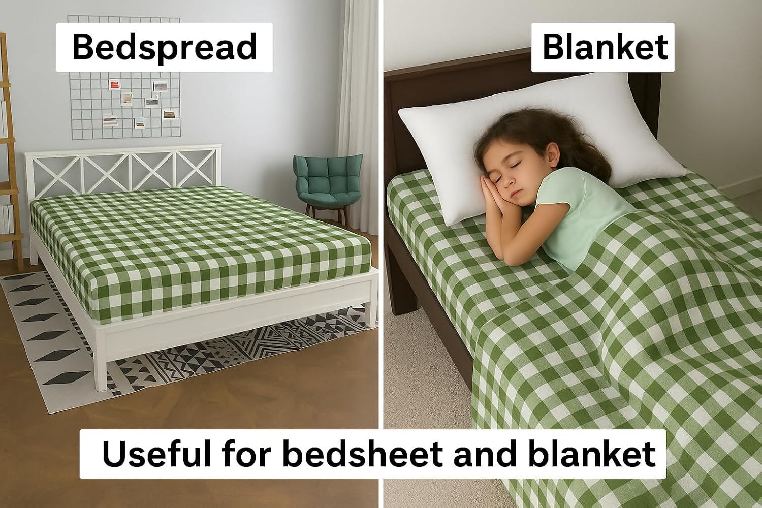 Soft Cotton Bedsheet For Single Bed - 60 X 90 Inches, Green & White | 400 Thread Count Soft, Durable & Long Lasting - Light Weight Blanket For Winter & Summer