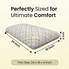 Ventilated Cooling Gel Memory Foam Pillow, Orthopedic Pillow, Thin Size - 26x16x4 Inch | Mustard & Grey, Bed Pillow, For Sleeping & Neck Pain Relief With Removable Zipper Cover - Pack Of 2
