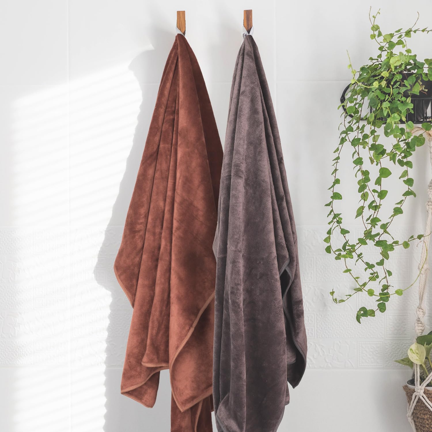 U & U Unique Utilities Microfiber Bath Towels Large Size 400 Gsm | Bath Towel For Unisex | Ultra Absorbent & Quick-Dry Towels (Grey & Brown) - Set Of 2