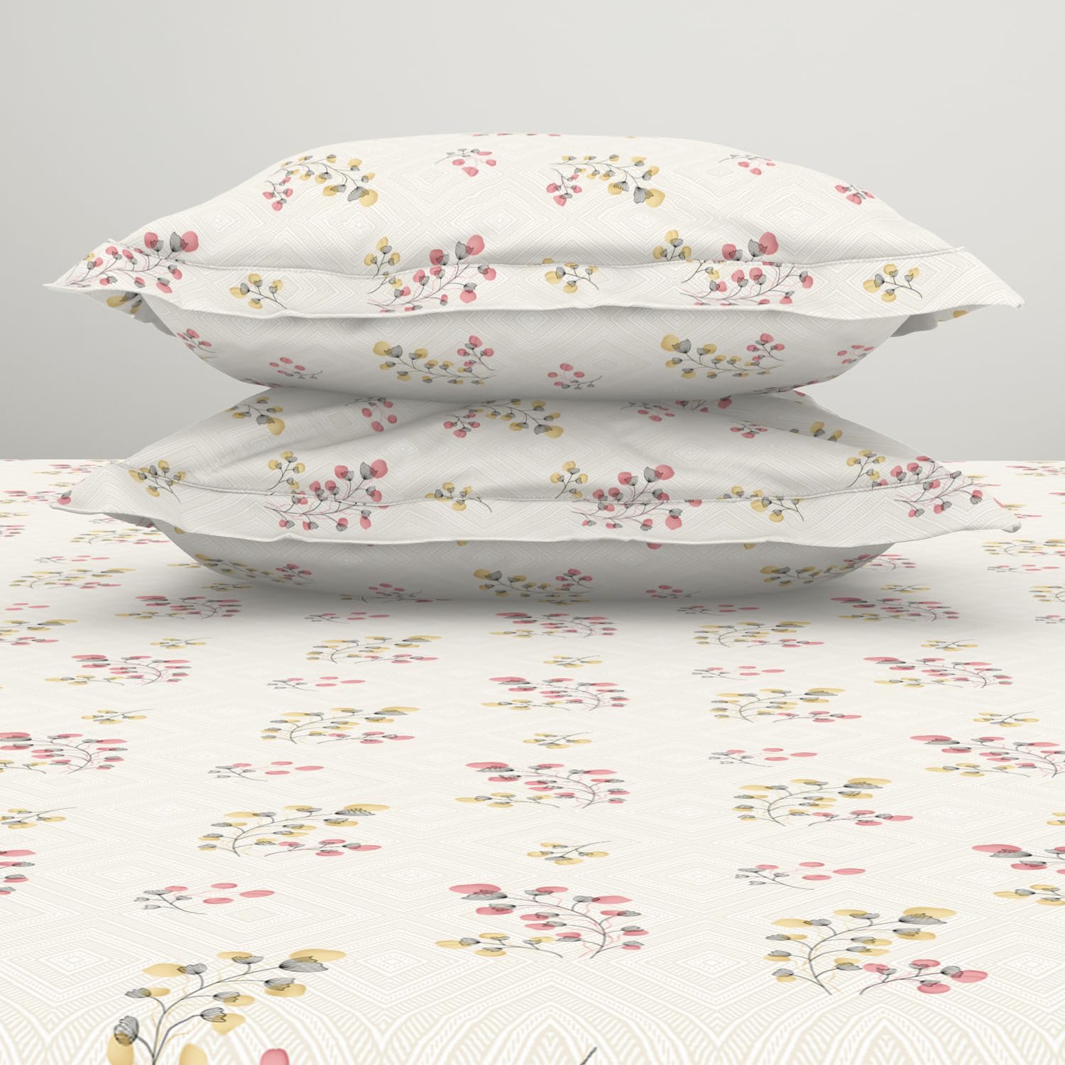King Size Double Bedsheet 2 Matching Pillow Cover - 108 X 108 Inches, Multicolor | Durable & Long Lasting Wrinkle Resistant Fabric - All Season Comfort