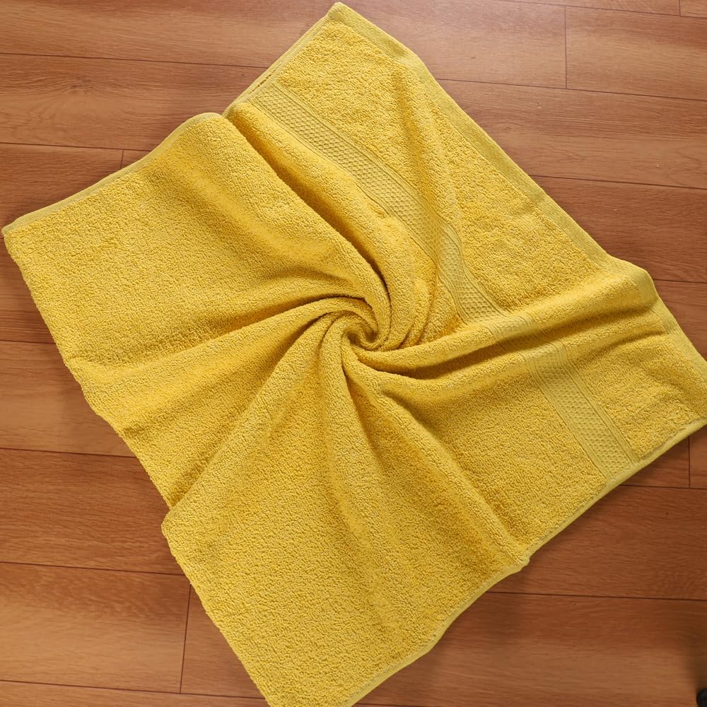 Fezora 100% Cotton Bath Towel 450 Gsm | Ultra Soft, Quick Dry, High Absorbency, Skin-Friendly Large Size Bath Towel (Yellow)