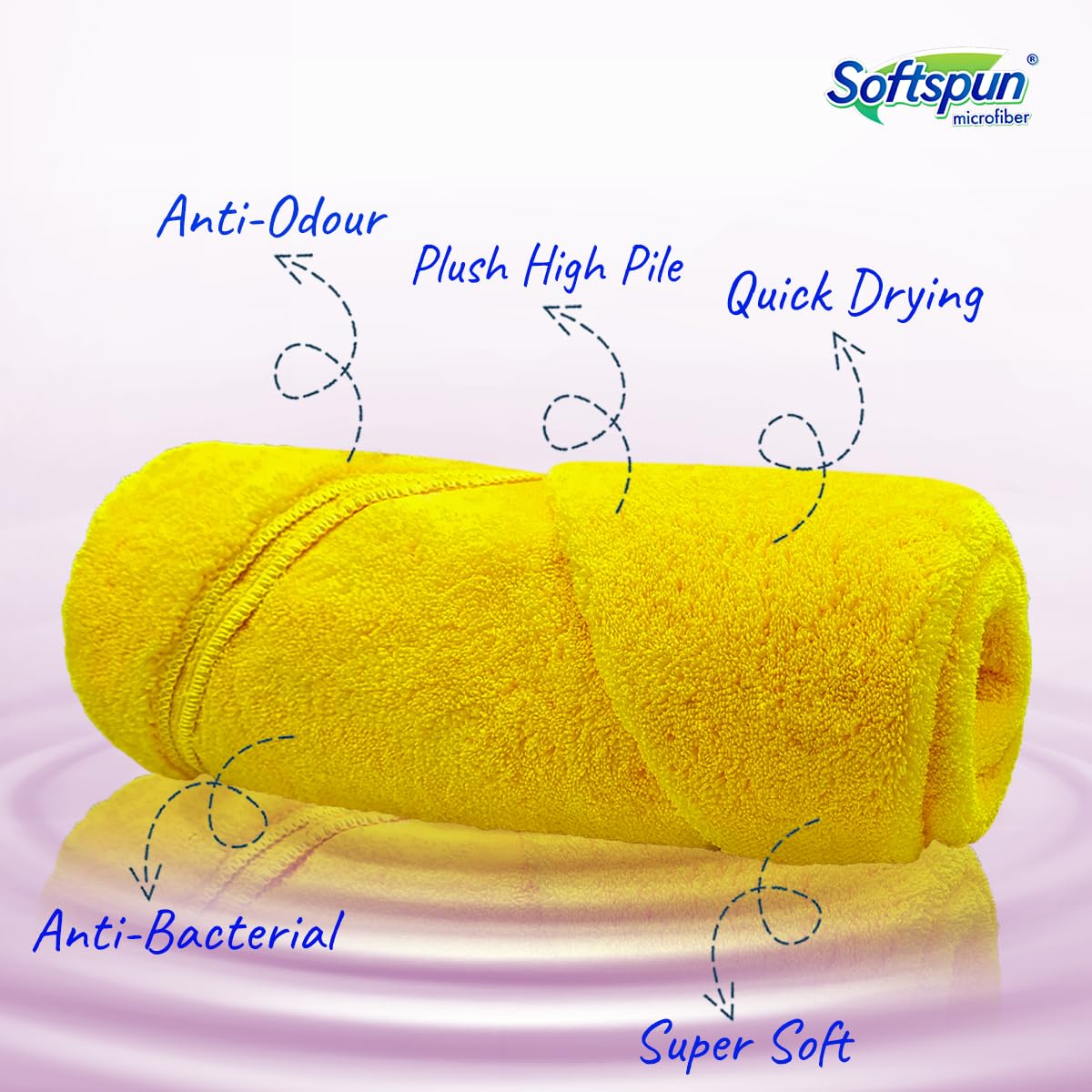 Softspun Microfiber High Loop Hair & Face Care Bath Towel 450 Gsm | Ultra Absorbent Super Soft & Comfortable Quick Drying Extra Large Towel (Yellow)
