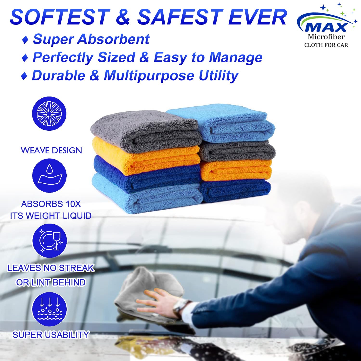 Max Microfiber Cloth 900 Gsm | Softest & Safest Ever Edgeless Coral Fleece Microfiber Cloth Towel For Car Cleaning, Drying, Buffing & Polishing - Pack Of 6