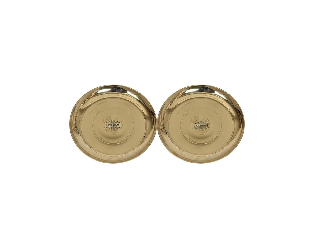 Bronze Kansa Plate Handmade Full Size - Set Of 2 | Gift For Wedding, Diwali, Navratri & Dusshera