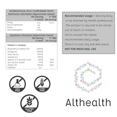 Althealth Vitamin C + Zinc Immunity Builder Supplement, Promotes Powerful Antioxidants | 60 Tablets ,100gm 0.2lbs