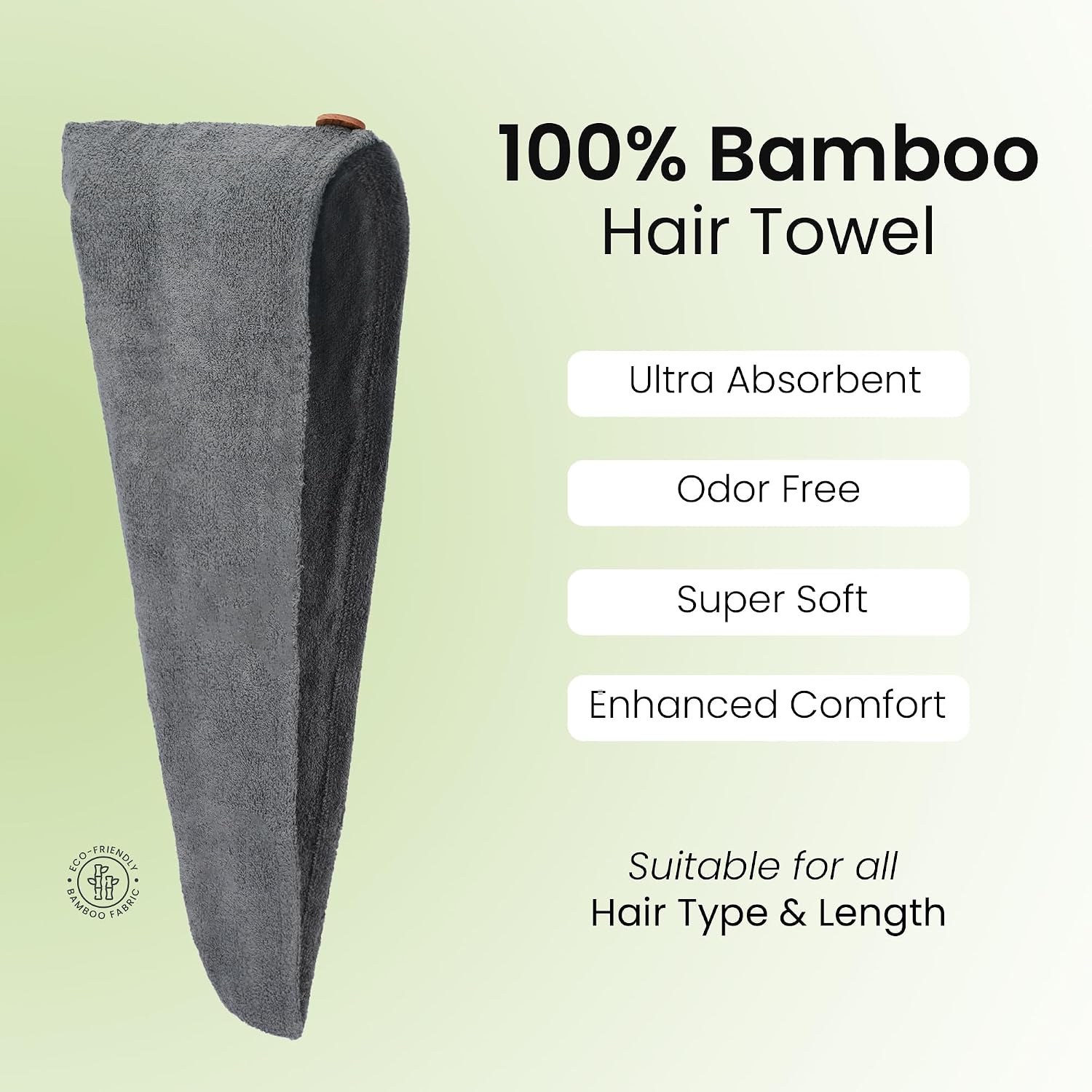 Mush Bamboo Hair Towel 300 Gsm | Ultra Soft, Absorbent & Anti Microbial Hair Wrap (Charcoal Grey)