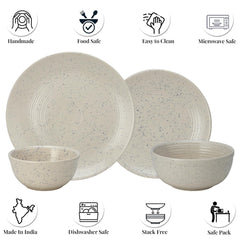 Handcrafted Ceramic Stoneware Dinner Set Of 20 Pieces With Serving Bowls Set - Ivory White | 6 Dinner Plates + 6 Small Plates + 6 Small Dinner Bowl, 180ml Each+ 2 Serving Bowl, 1000ml Each